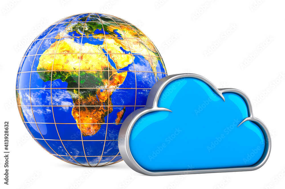 Poster cloud storage with earth globe.3d rendering
