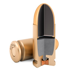Cross-section of pistol bullet, 3D rendering