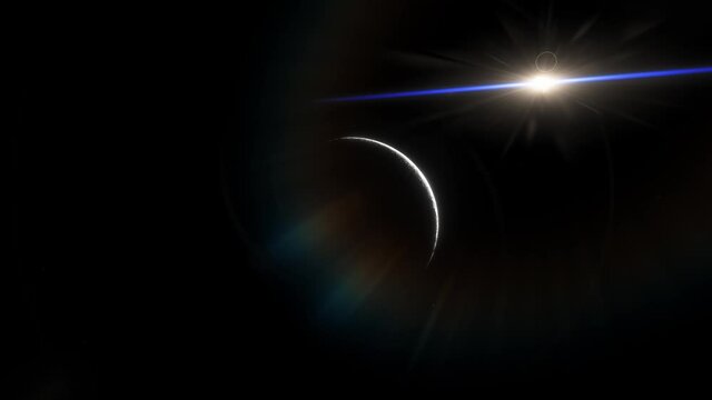 The red planet Mars slowly dips into shadow as it blocks out the sun in this beautiful science fiction render of outer space