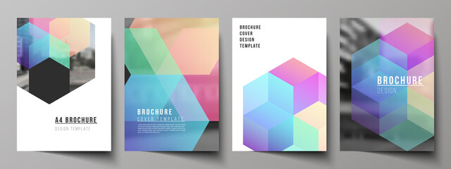 Vector layout of A4 format cover mockups design templates with abstract shapes and colors for brochure, flyer layout, booklet, cover design, book design, brochure cover.