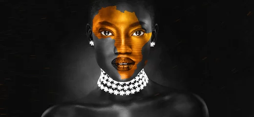 Foto op Canvas an africa symbol image on the beautiful african face of a young woman © Igor Link
