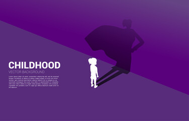 Silhouette of girl and her shadow of superhero.concept of potential in children.