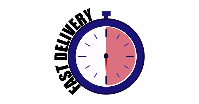 Turquoise Fast time delivery icon timer animation isolated on white background. Timely service, stopwatch in motion, deadline concept, clock speed. 4K Video motion graphic animation.