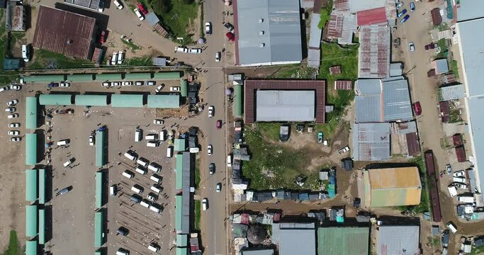 Aerial shot looking straight down of small town Butha Buthe in Lesotho
