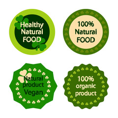 Eco stickers set.  Healthy, natural, organic, vegan food