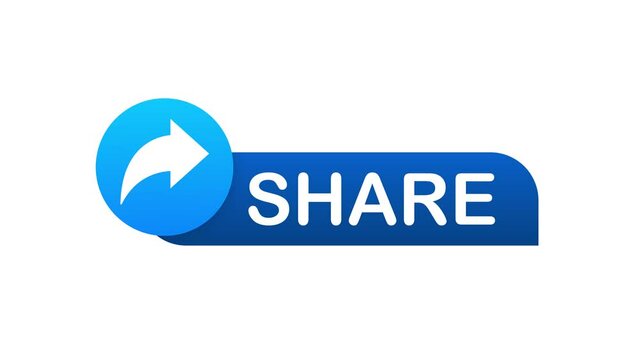 Share button in flat style on blue background. Social media. Motion graphics.