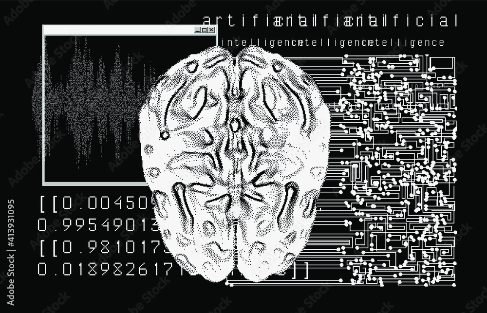 Fototapete Futuristic sci-fi user interface with research data, Magnetic resonance imaging of the Human brain. HUD UI with callout bar labels, information boxes, digital data charts.