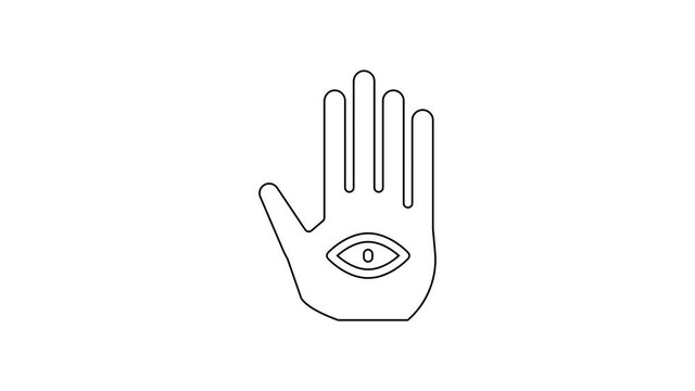 Black line Hamsa hand icon isolated on white background. Hand of Fatima - amulet, symbol of protection from devil eye. 4K Video motion graphic animation.
