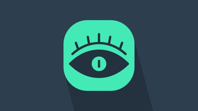 Turquoise Masons symbol All-seeing eye of God icon isolated on blue background. The eye of Providence in the triangle. 4K Video motion graphic animation.