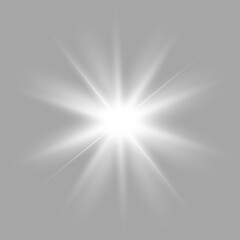 Fototapeta premium Glow white light effect set, lens flare, explosion, glitter, line, sun flash, spark and stars. Abstract special effect element design.