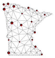 Polygonal mesh lockdown map of Minnesota State. Abstract mesh lines and locks form map of Minnesota State. Vector wire frame 2D polygonal line network in black color with red locks.