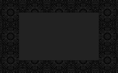 Ethnic black geometric convex volumetric frame from 3d African pattern. Decorative texture for text, advertising.