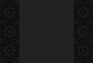 Obraz na płótnie Canvas Black geometric convex volumetric vertical inserts from a 3D decorative African pattern. Embossed background. Texture for presentations, business cards.