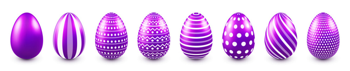 Colorful Easter eggs isolated on white background. Seasonal spring decoration element. Egg hunt game. Vector illustration.