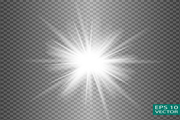 Glow white light effect set, lens flare, explosion, glitter, line, sun flash, spark and stars. Abstract special effect element design.