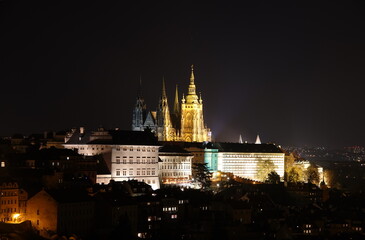 Fototapeta na wymiar Night photo of Prague Castle, Saint Vitus Cathedral, Czech Republic.