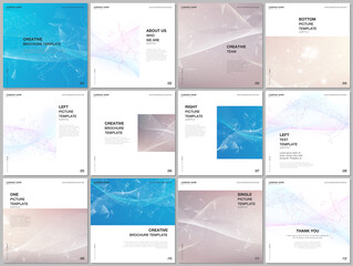 Brochure layout of square format covers templates for square flyer leaflet, brochure design, report, presentation, magazine cover. Wave flow background for science or medical concept design.