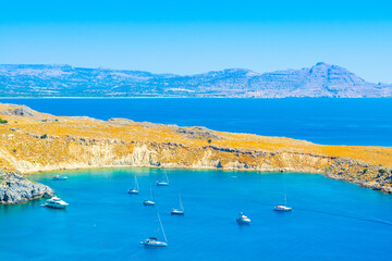 Naklejka premium Lindos Bay on the Rhodes island, Greece