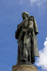 Monument to General Francisco de Paula Santander. The famous historic Bridge of Boyaca in Colombia. The Colombian independence Battle of Boyaca took place here on August 7, 1819.