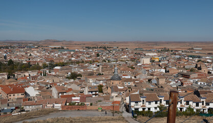 top view of the city of consuegra, toledo, spain