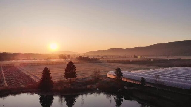Small Pond With Beautiful Sunrise And Farming Land #1