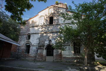 Fototapeta na wymiar Old Albanian church in Zagatala. Ancient temple in north of Azerbaijan