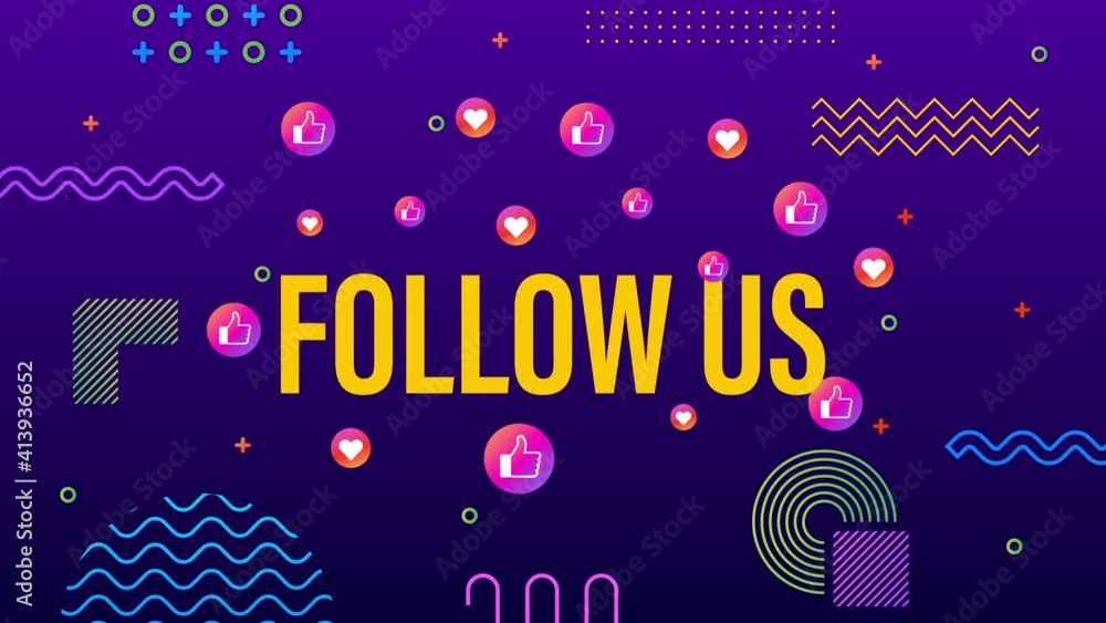 Poster button follow us on white background. motion graphics.