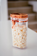glass jar with flakes