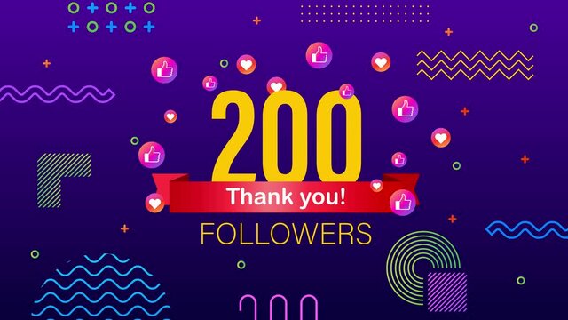 Thank you 200 followers numbers. Congratulating multicolored thanks image for net friends likes.
