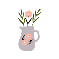 Hand drawn floral bouquet in teapot illustration