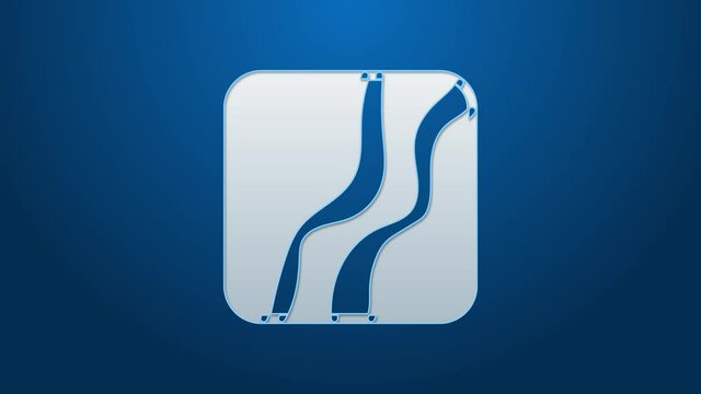 White line Snake paw footprint icon isolated on blue background. 4K Video motion graphic animation.