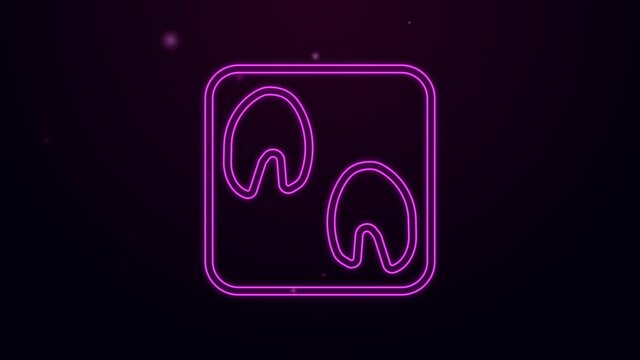 Glowing neon line Horse paw footprint icon isolated on black background. 4K Video motion graphic animation.