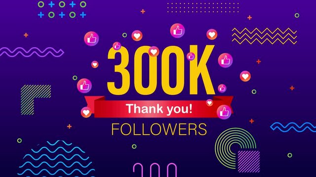 Thank you 3000 followers numbers. Congratulating multicolored thanks image for net friends likes. Motion graphics.