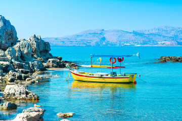 Haraki Bay on the Rhodes island, Greece