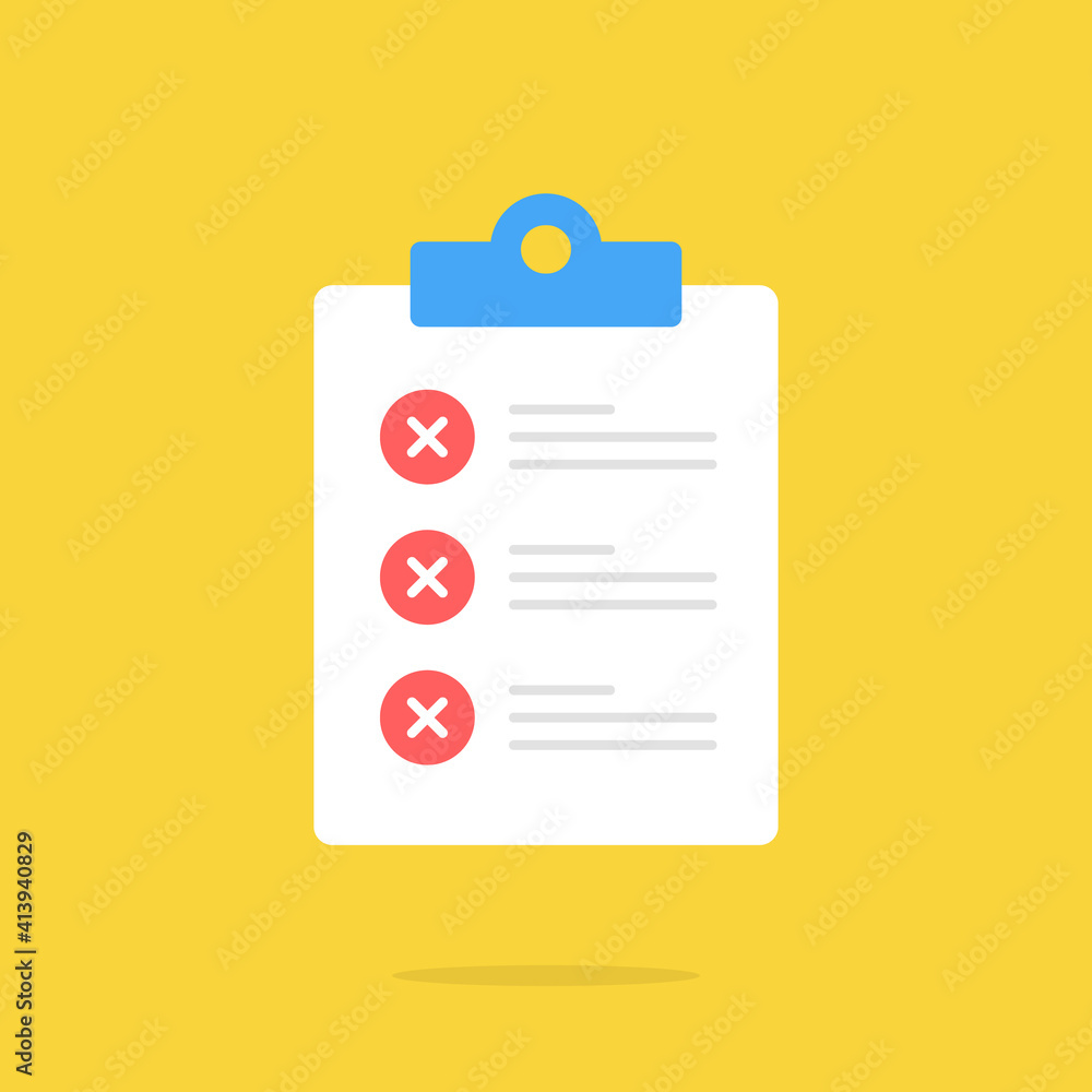 Poster checklist and x marks icon. clipboard with check list and cross marks. flat design. vector icon
