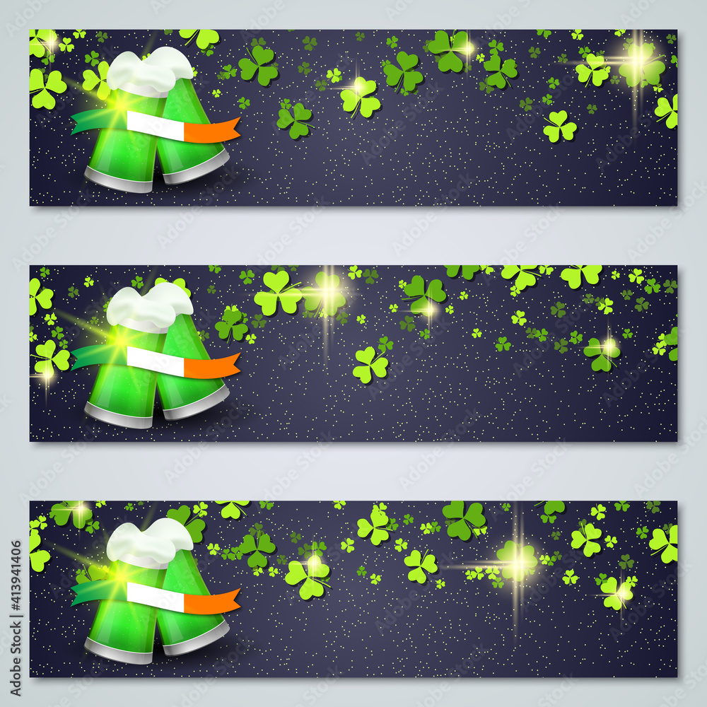 Poster st.patrick's day horizontal web banners vector collection