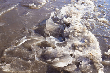 ice melts and is broken in places, and in other places rises