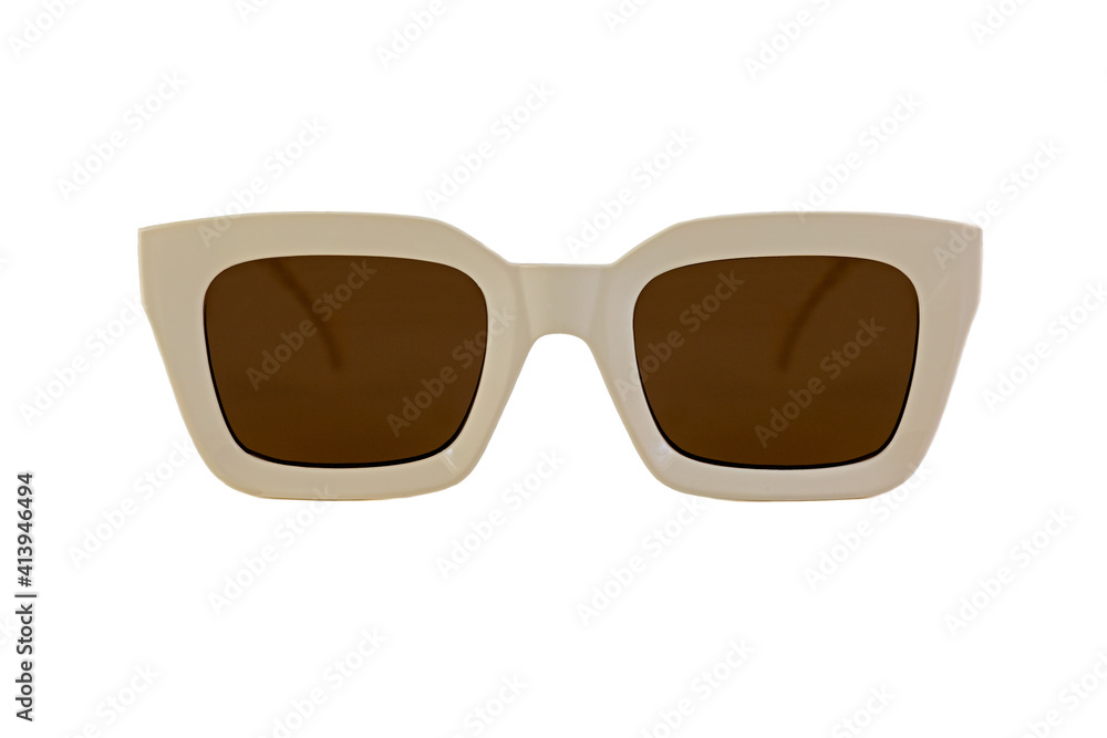 Canvas Prints beige colored bold square horn rimmed sunglasses with brown matte lenses and thick frames isolated o