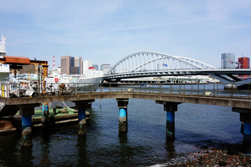 港湾の埠頭、客船ターミナルに停泊中の船舶