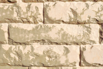 a close-up view of several bricks in brickwork, chipped and glare