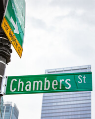 Chambers street green destination sign in new york city