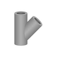 PVC plastic pipe fitting vector design isolated on white background. 3 way 45 Degree with slip socket opening 3 end. Part of pipeline system for plumbing, drainage, vent, waste, sewage, water supply.