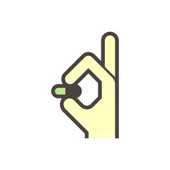 Manufacture of pharmaceutical, nutraceutical, supplement or cleaning product in hand vector icon design. That encapsulation by hard-shelled capsules. Contain dry, powdered ingredients or pellet.