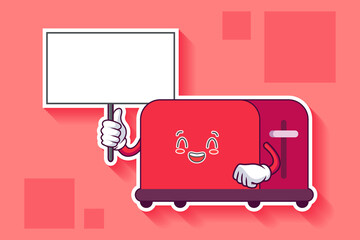 LOL, HAHA, LAUGH, FUN Face Emotion. Holding Whiteboard Gesture. Toaster Cartoon Drawing Mascot Illustration.