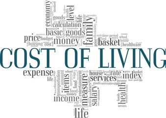 Cost of living vector illustration word cloud isolated on a white background.