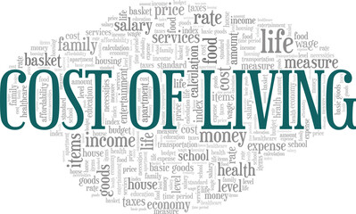 Cost of living vector illustration word cloud isolated on a white background.
