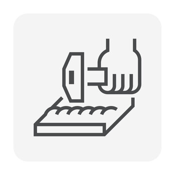 Chipping hammer and weld slag removing or cleaning vector icon. Also called welding hammer or chisel.  Hand tool consist of forged steel and handle for metalworking and construction. 64x64 pixel.