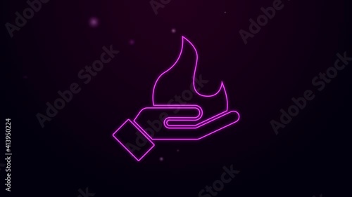 Aufkleber Glowing Neon Line Hand Holding A Fire Icon Isolated On Black Background 4k Video Motion Graphic Animation Vadim