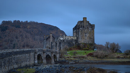Eilean Donan Castle, Scotland, Uk, Highlands. Image after a storm when the clouds opened.