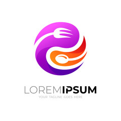 Spoon logo and fork design with restaurant icons